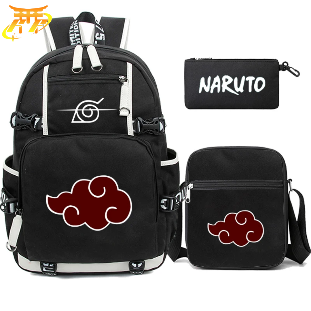 Akatsuki Rucksack mit Federmäppchen und Tasche - Naruto Shippuden™