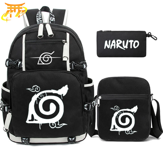 Cartable avec Trousse et Sacoche Symbole de Konoha - Naruto Shippuden™