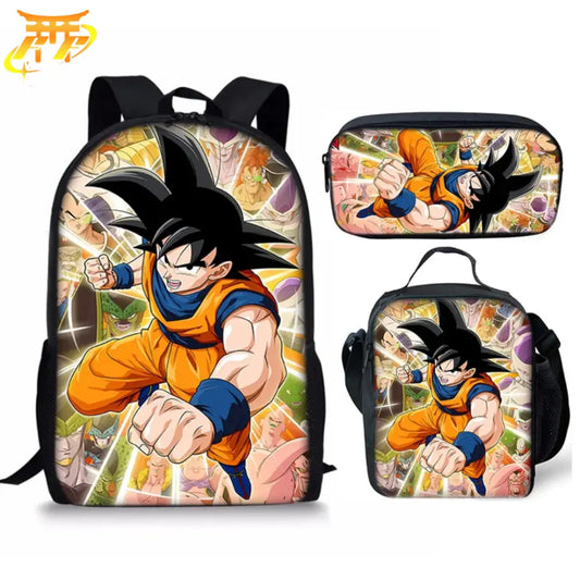 Goku vs Bösewichte Rucksack mit Federmäppchen und Tasche