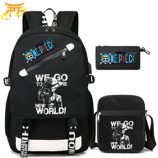 Luffy New World Rucksack mit Federmäppchen und Tasche