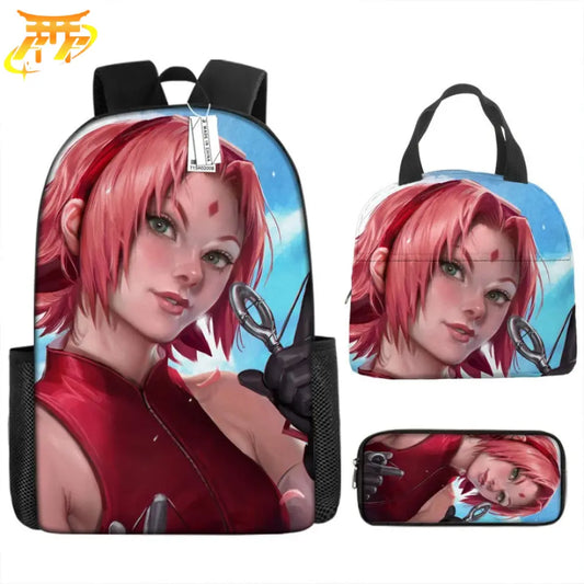 Sakura Realist Art Rucksack mit Federmäppchen und Tasche