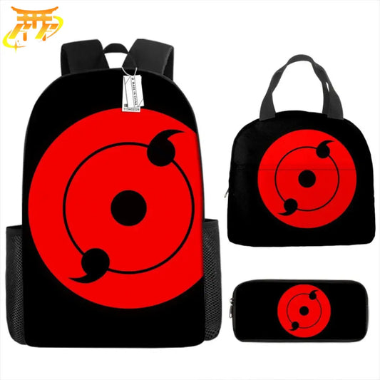 Sharingan 2 Tomoe Rucksack mit Federmäppchen und Tasche