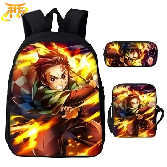 Tanjiro Sonne Atem Rucksack mit Federmäppchen und Tasche