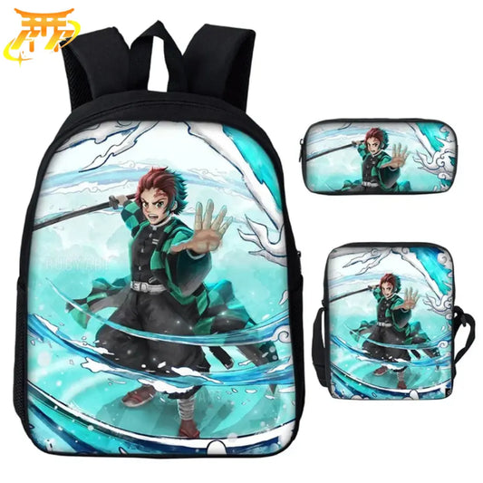 Tanjiro Wasseratmung Rucksack mit Federmäppchen und Tasche