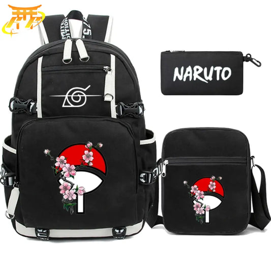 Uchiwa Rucksack mit Federmäppchen und Tasche - Naruto