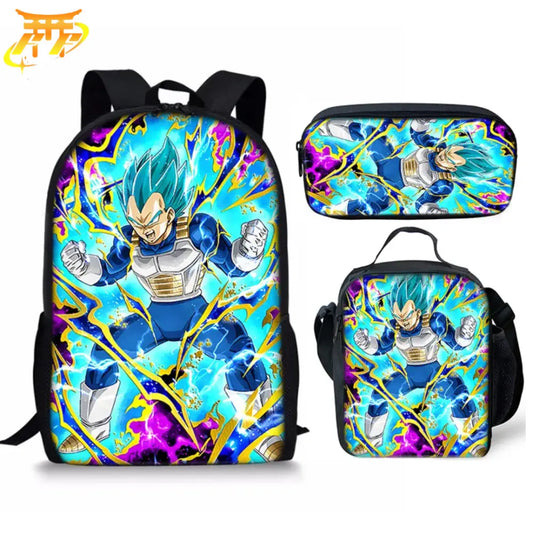 Vegeta SSJ Blue Rucksack mit Federmäppchen und Tasche